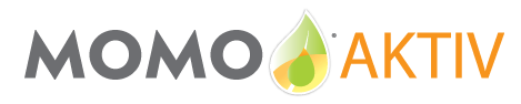 Logo von MOMO-AKTIV mit dem Namen in grauen und orangen Buchstaben und einem Wassertropfen-Symbol in der Mitte